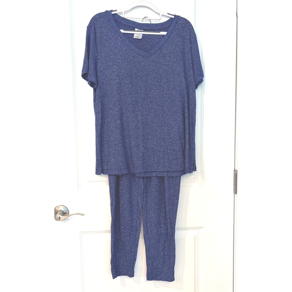 Natori Pajama Lounge Set Large Blue Heathered V-Neck Joggers